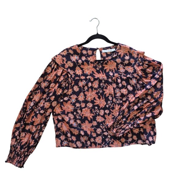 Rebecca Minkoff Womens Floral Boho Peasant Top Large Ruffle Hippie Festival Puff - Picture 3 of 8